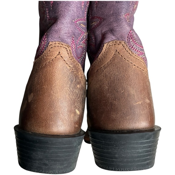 Dan Post Girls Western Cowboy Boots Brown Purple Pink Stitching Size 12D - Picture 3 of 16